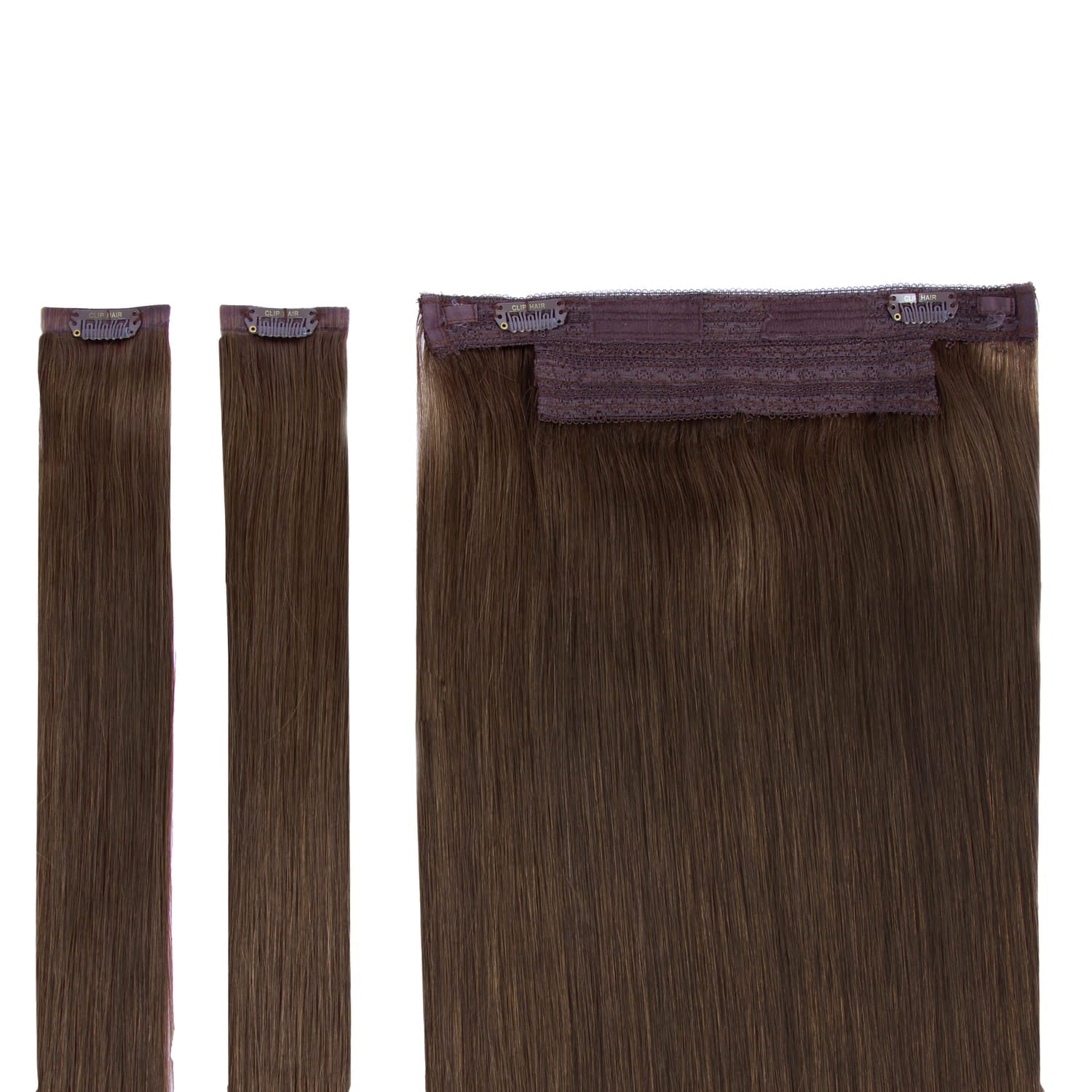 Mousey Brown (#6B) Halo Hair Extensions: extension attachment method