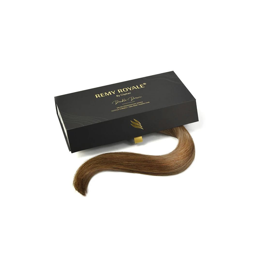 Remy Royale Nano Ring Hair Extension Medium Ash Brown (#8): Extension + box