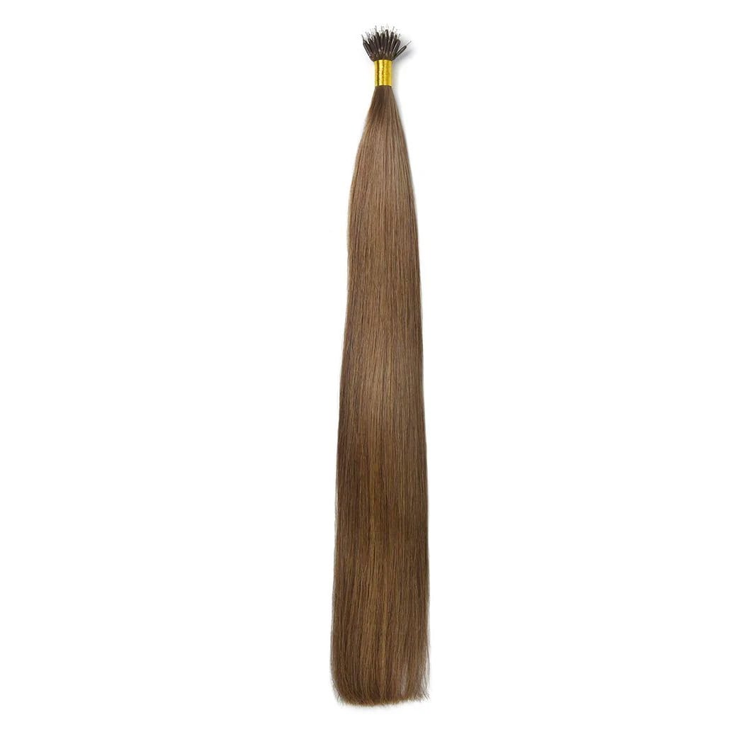 Remy Royale Nano Ring Hair Extension Medium Ash Brown (#8): Full extension