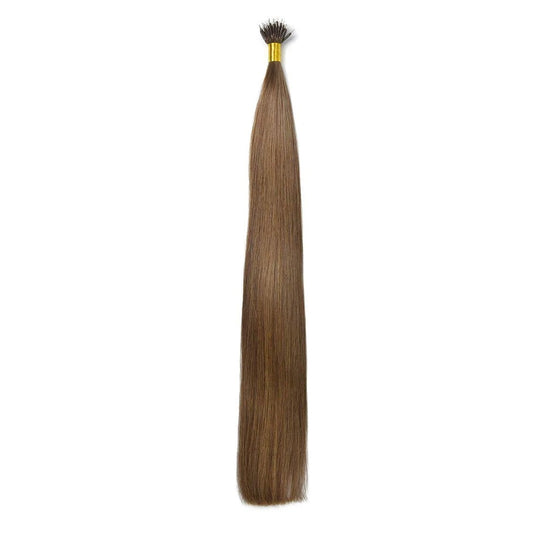 Remy Royale Nano Ring Hair Extension Medium Ash Brown (#8): Full extension
