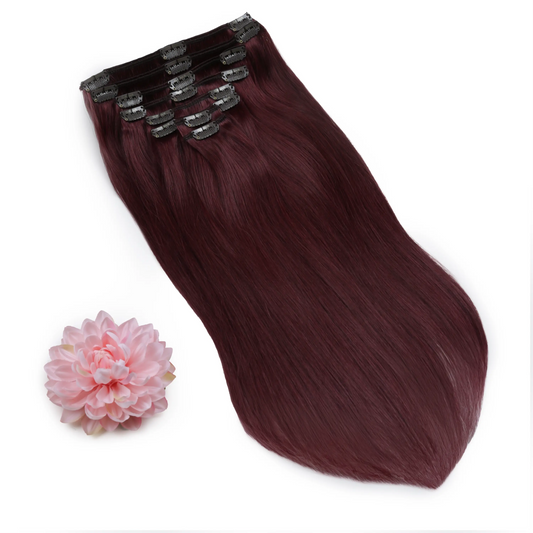 Full Head Remy Clip in Human Hair Extensions - Mahogany Red (#99J)