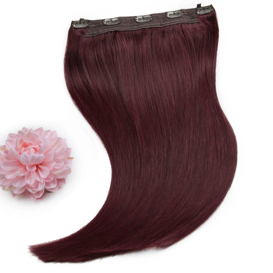 Quad Wefted Remy Clip in One Piece Human Hair Extensions - Mahogany Red #(99J)