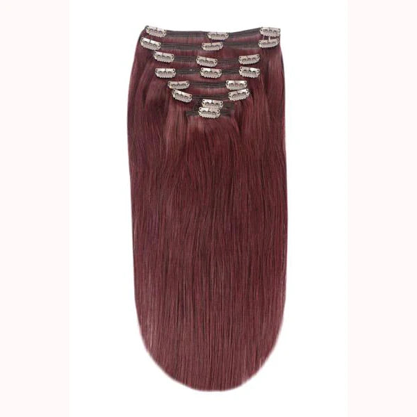 Full Head Remy Clip in Human Hair Extensions - Mahogany Red (#99J)