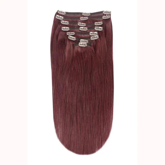 Full Head Remy Clip in Human Hair Extensions - Mahogany Red (#99J)