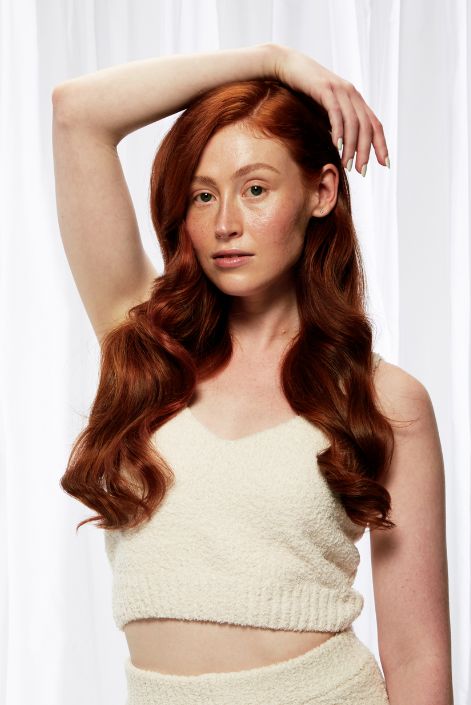 model after adding dark auburn hair extension