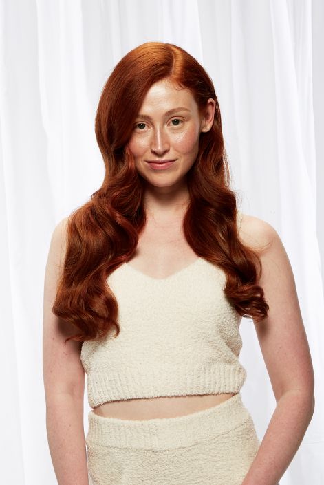 model after adding dark auburn hair extension
