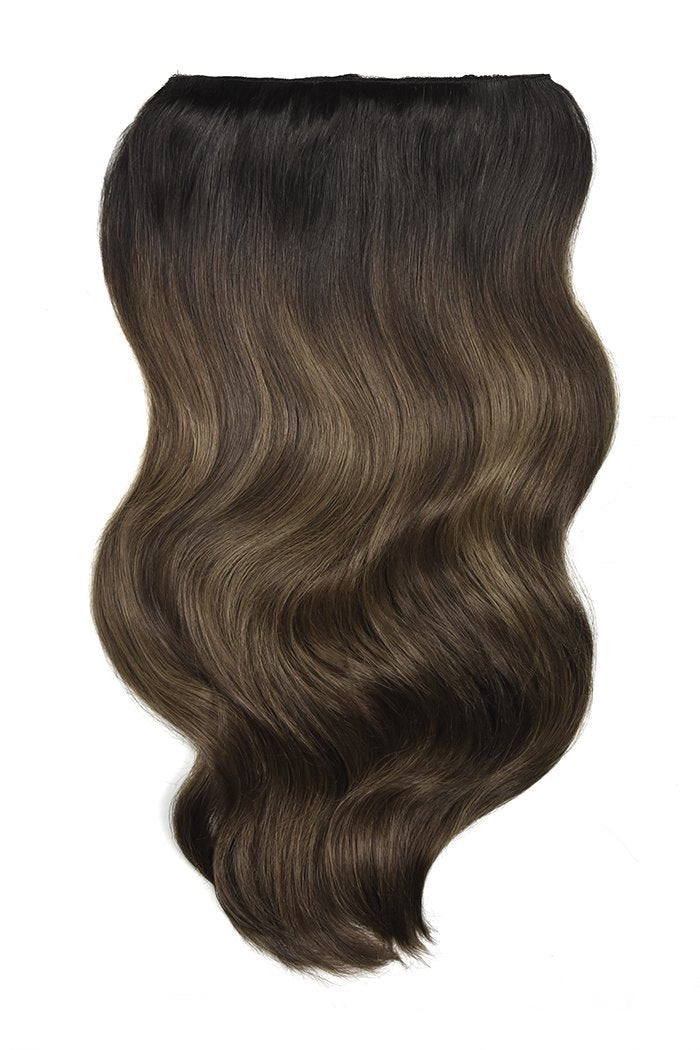 Double Wefted Full Head Clip Hair Extensions - Espresso Melt Balayage