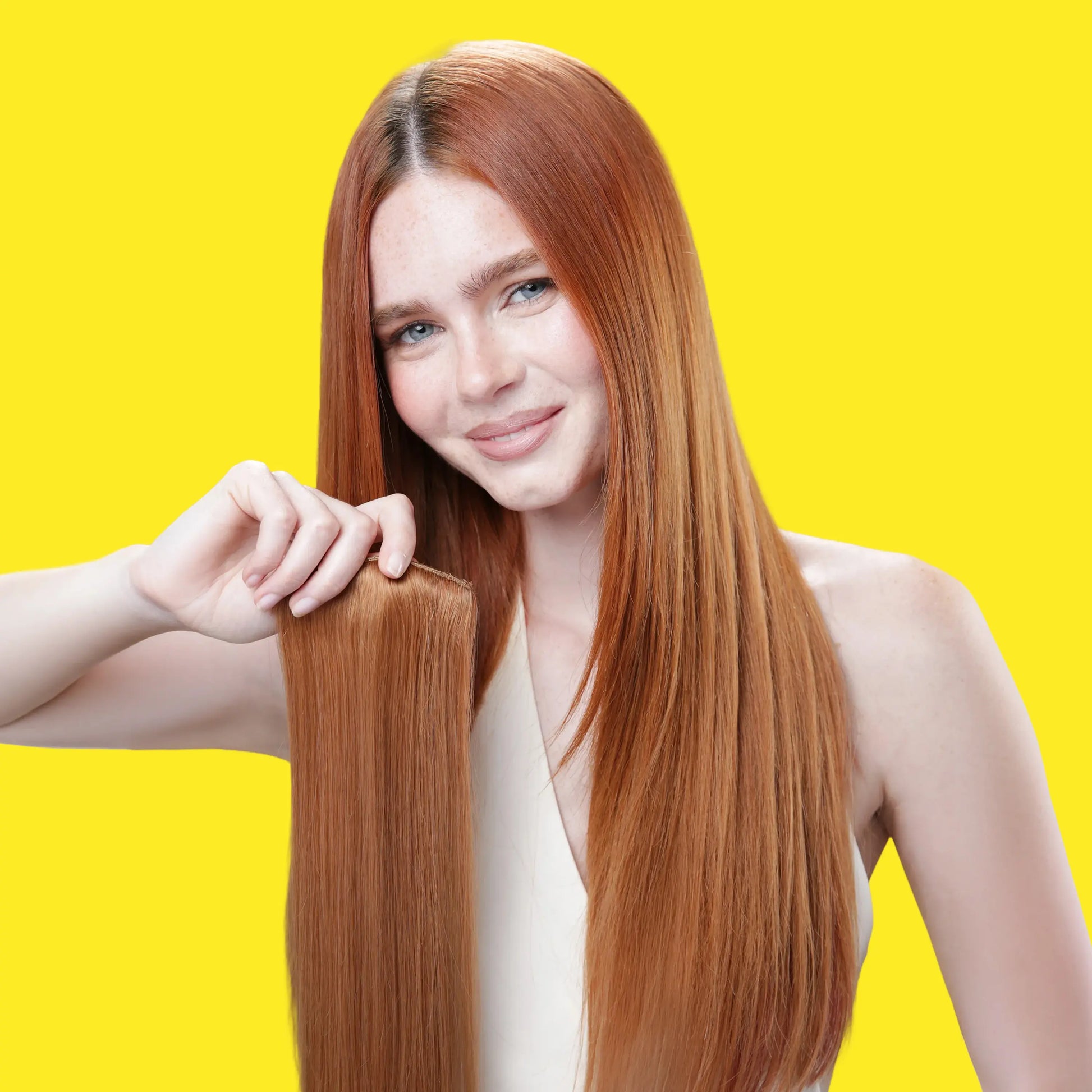 Double Wefted Full Head Remy Clip in Human Hair Extensions - Espresso Honey Ombre (#T2/27) in use