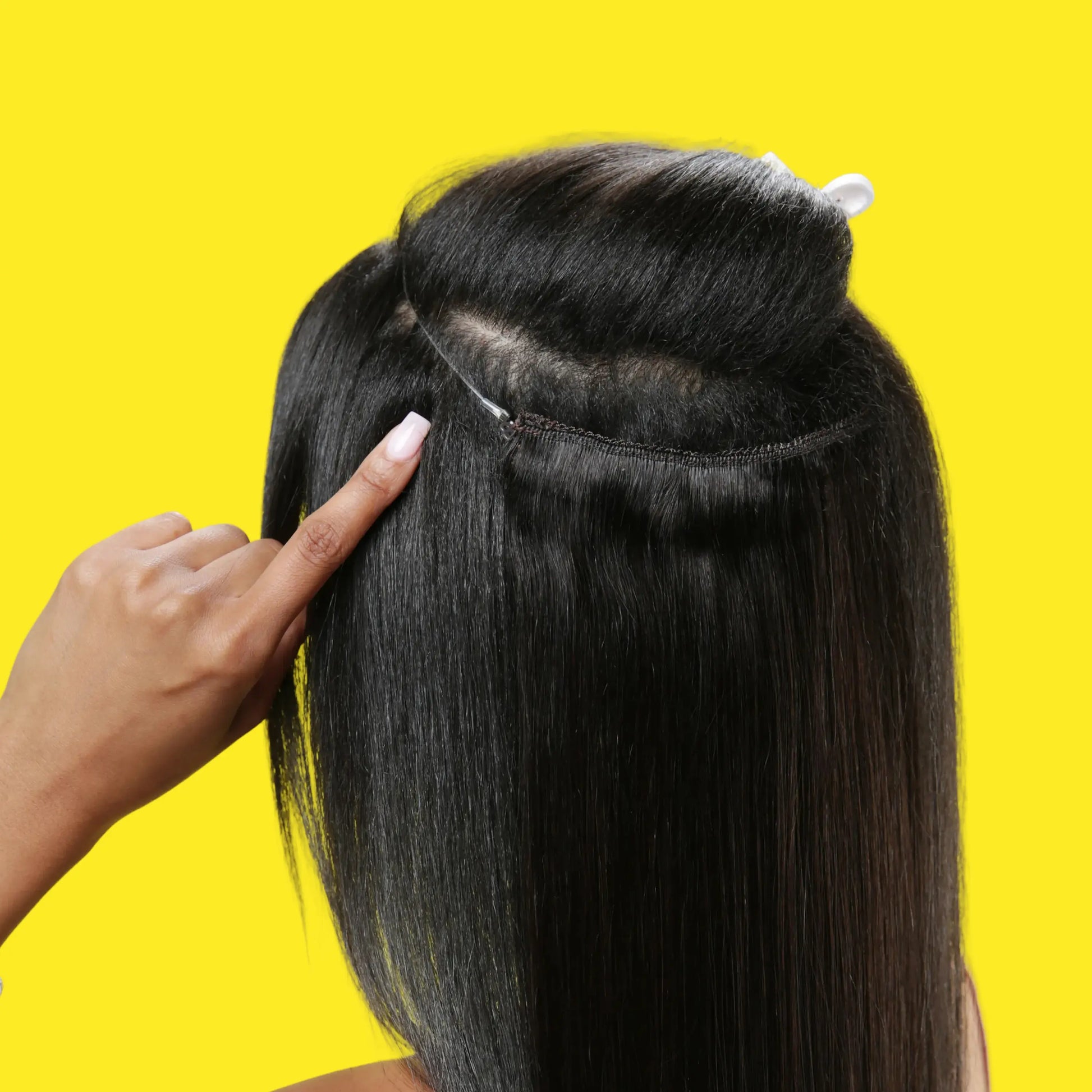Jet Black (#1) Halo Hair Extensions in use