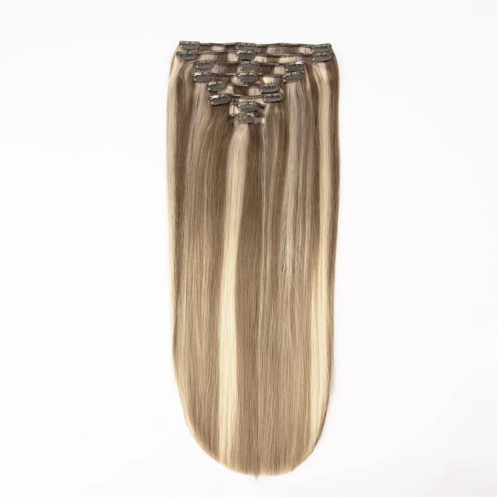 Full Head Remy Clip in Human Hair Extensions - Iced Cappuccino (#14/22)