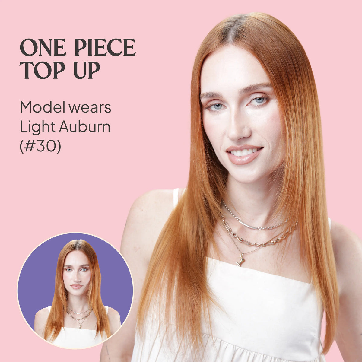 One Piece Top-up Remy Clip in Human Hair Extensions - Mahogany Red (#99J) before and after