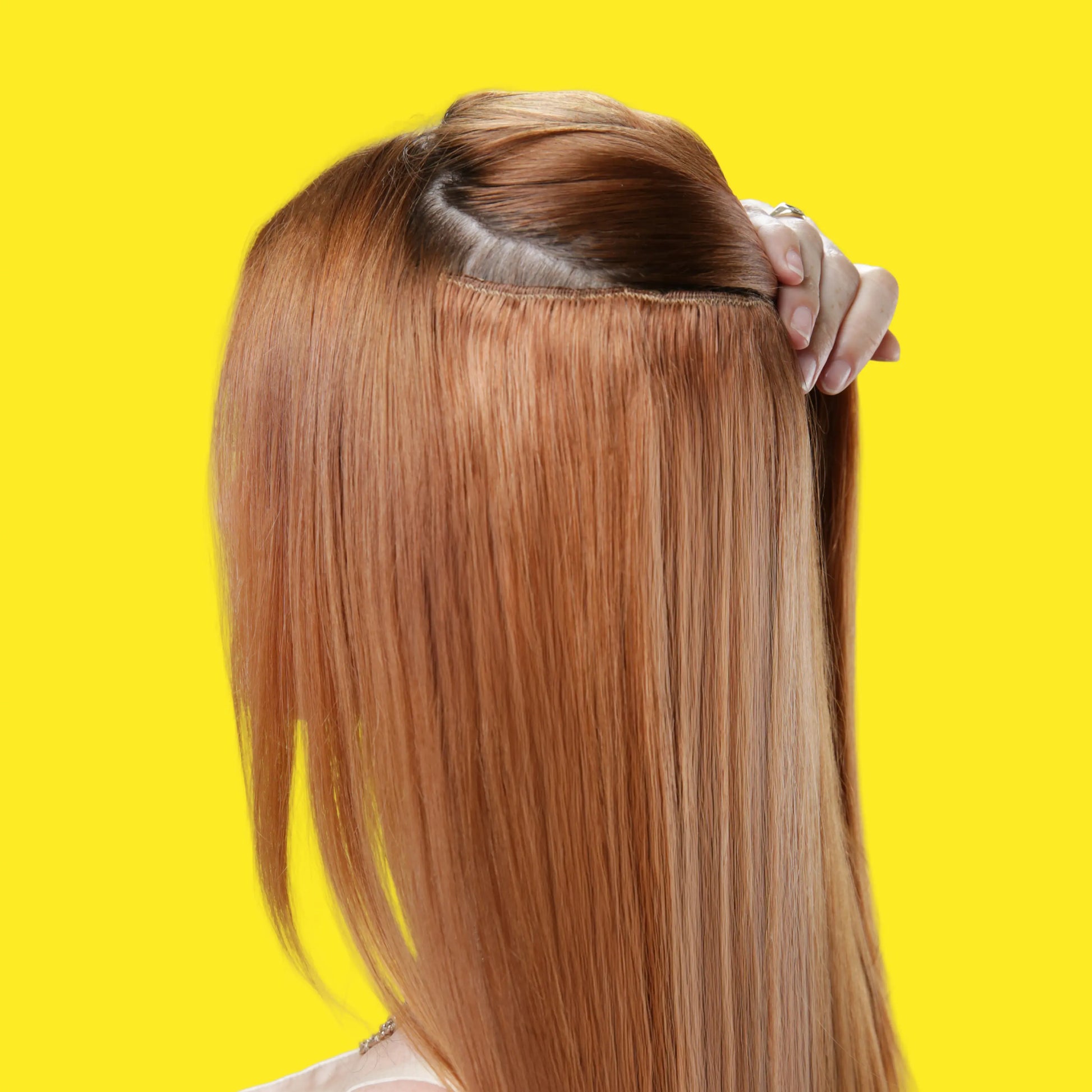 One Piece Top-up Remy Clip in Human Hair Extensions - Silver Sand (#SS) in use
