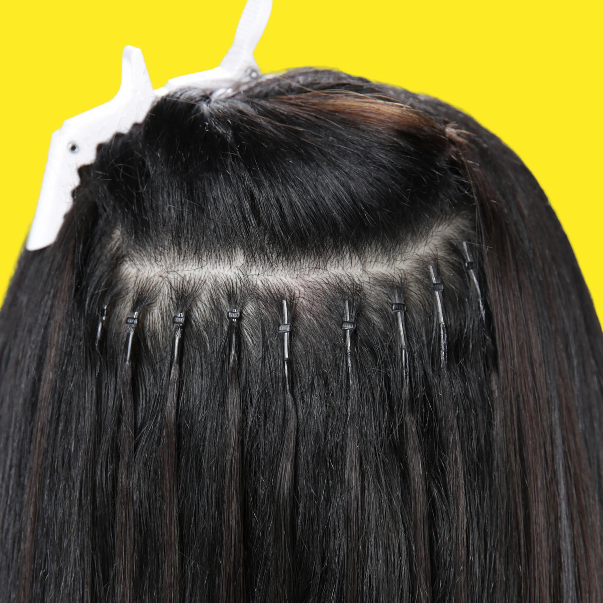 Iced Cappuccino (#14/22) Nano Ring Hair Extensions in use