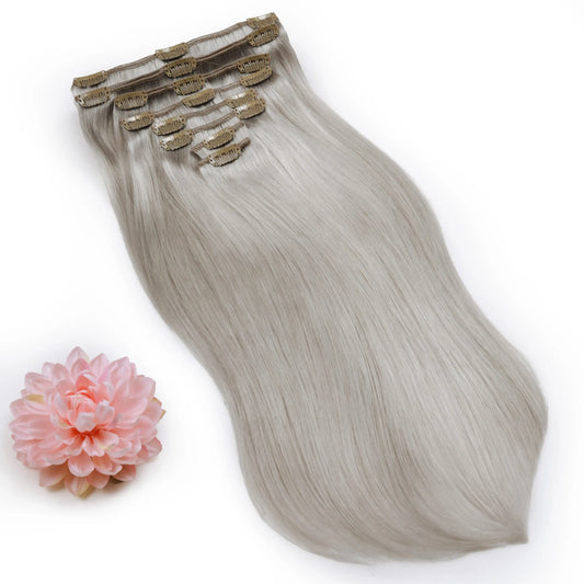 Full Head Remy Clip in Human Hair Extensions - Silver/Grey Hair (#SG)