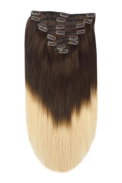 Double Wefted Full Head Remy Clip in Human Hair Extensions - Espresso Honey Ombre (#T2/27)