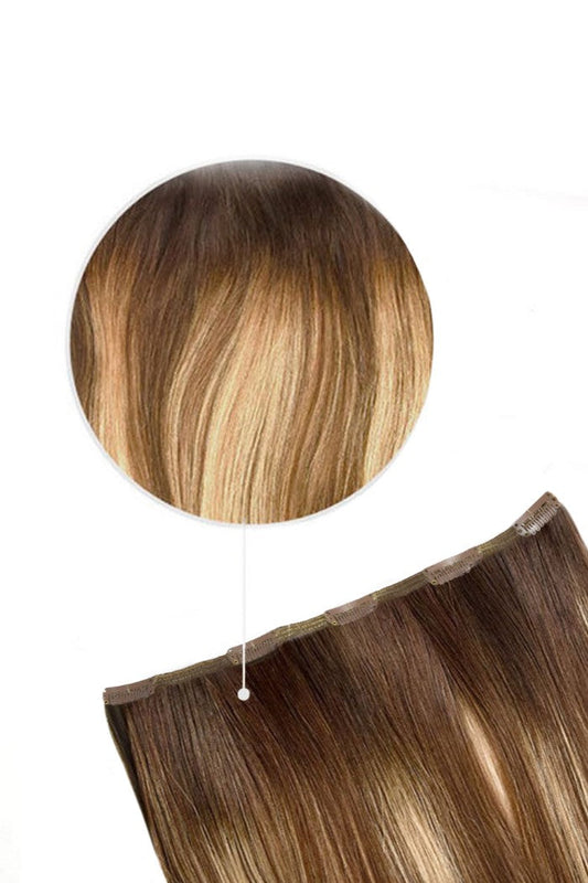 One Piece Top-up Remy Clip in Human Hair Extensions - Chestnut Honey Balayage