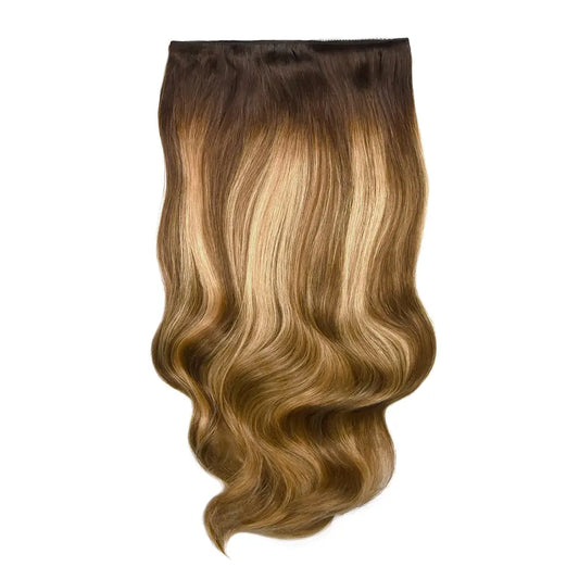 Extensions de cheveux à clips double trame pour tête entière - Balayage au miel de châtaignier