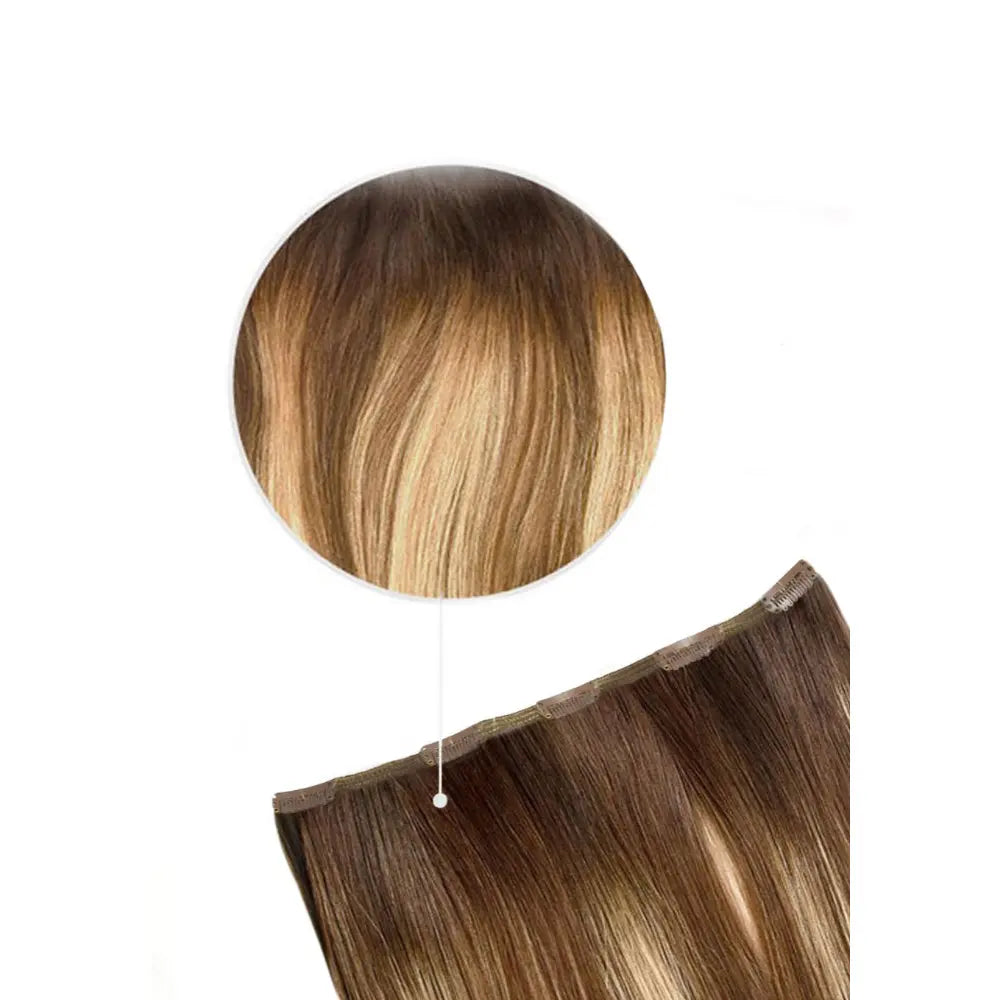 One Piece Top-up Remy Clip in Human Hair Extensions - Chestnut Honey Balayage