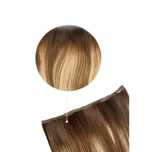 One Piece Top-up Remy Clip in Human Hair Extensions - Chestnut Honey Balayage