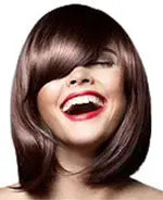 model wearing fringe hair extension