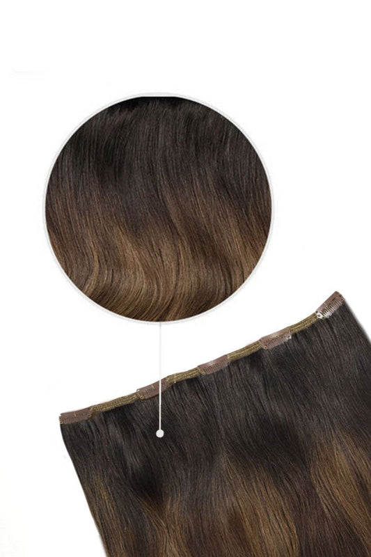 One Piece Top-up Remy Clip in Human Hair Extensions - Espresso Melt Balayage