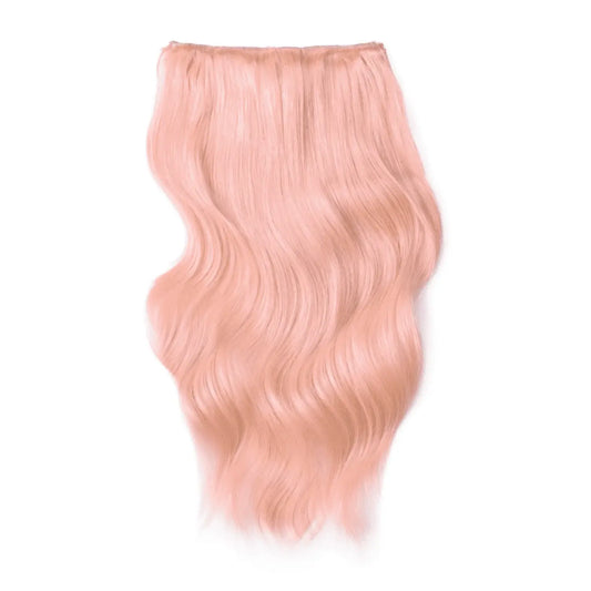 Extensions de cheveux humains Remy à clips, double trame, tête complète, rose pastel