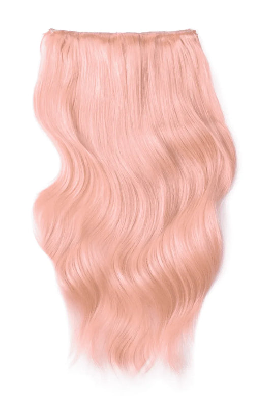 Double Wefted Full Head Remy Clip in Human Hair Extensions - Pastel Pink