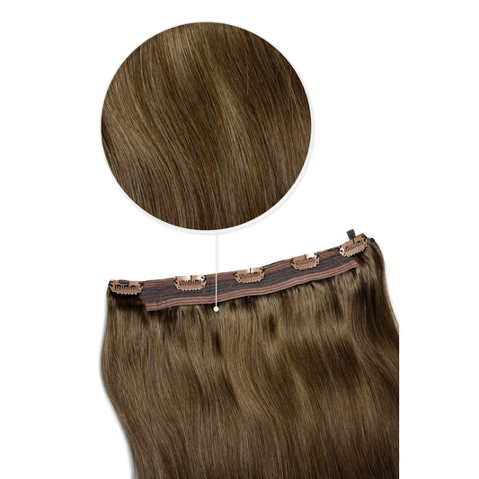 Quad Weft Clip In One Piece Hair Extensions - Ash Brown (#9)