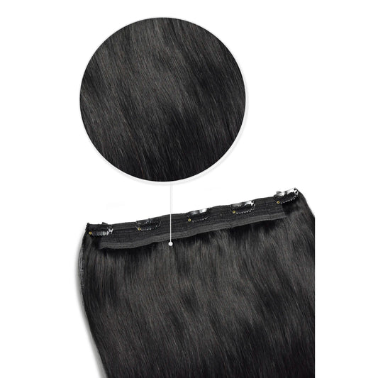 Jet Black (#1) Quad Weft Clip In One Piece Hair Extensions