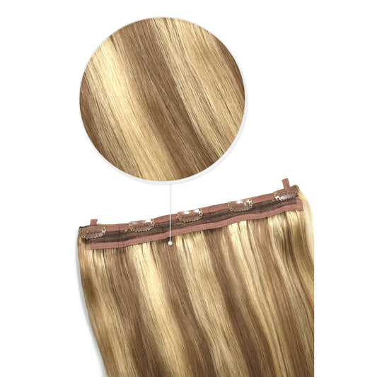 Extensions de cheveux humains à clips Remy à trame quadruple - Blond caramel (#10/16)