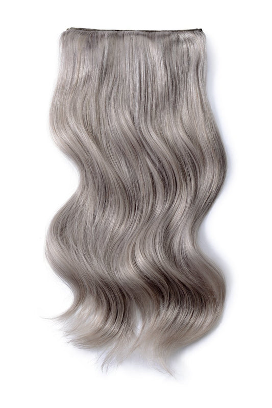 Double Wefted Full Head Remy Clip in Human Hair Extensions - Silver / Grey (#SG)