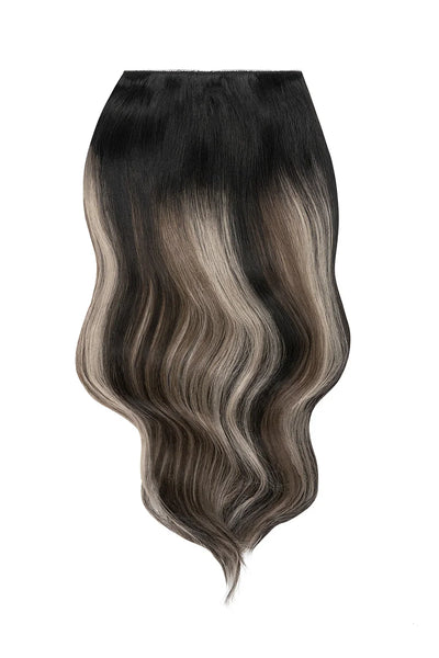 Black silver grey ombre Double Drawn Clip in Remy Human Hair Extensions Amazon.com : Moresoo Clip in Hair Extensions Black Ombre  main image 2