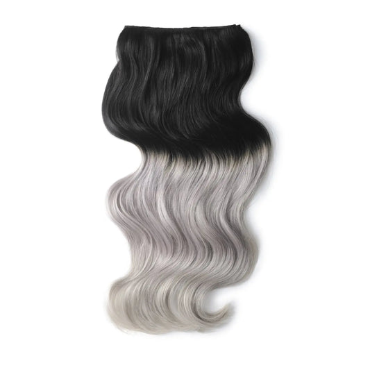 Double Wefted Full Head Remy Clip in Human Hair Extensions - Silver Black Ombre (#T1B/SG)