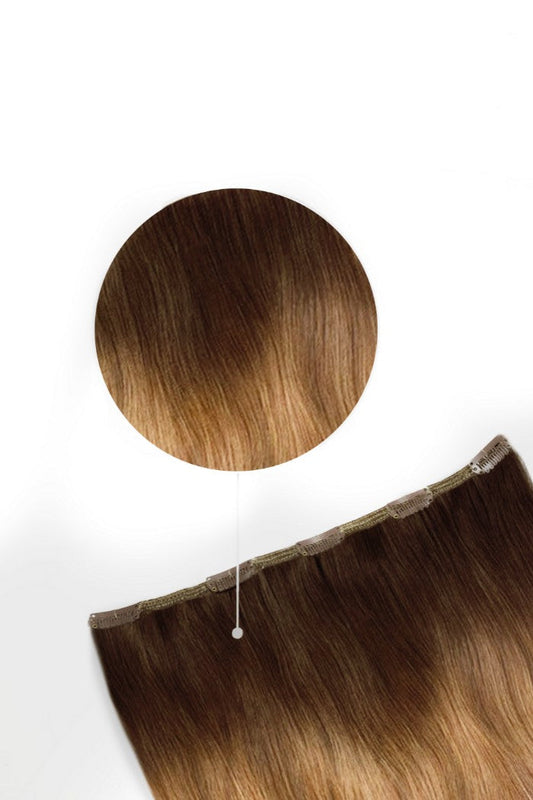 One Piece Top-up Remy Clip in Human Hair Extensions - Espresso Honey Ombre (#T2/27)