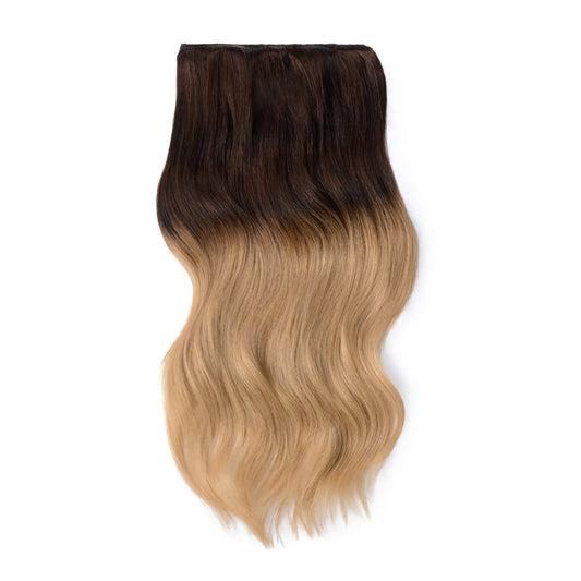 Extensions de cheveux humains Remy à clips, double trame, pleine tête, ombré chocolat et miel (#T4/27)