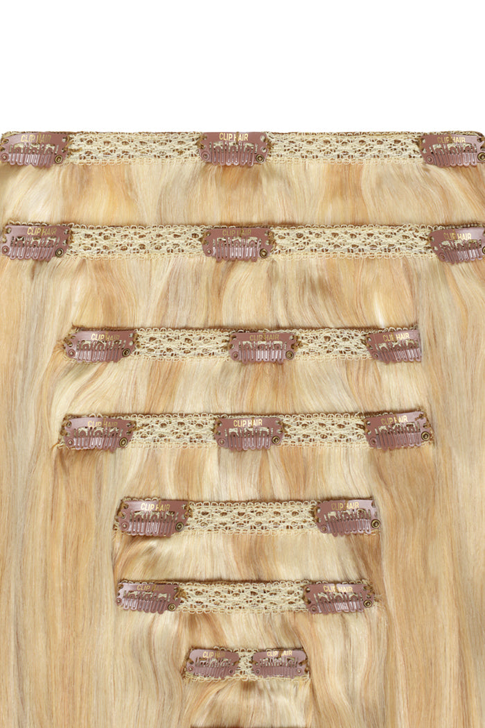 Clip-in-Echthaarverlängerungen aus Remy-Echthaar mit doppelter Tresse für den ganzen Kopf – Barbie-Blond (#16/60)