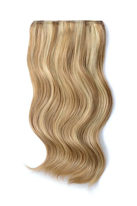 Double Wefted Full Head Remy Clip in Human Hair Extensions - Lightest Brown/Bleach Blonde Mix (#18/613)