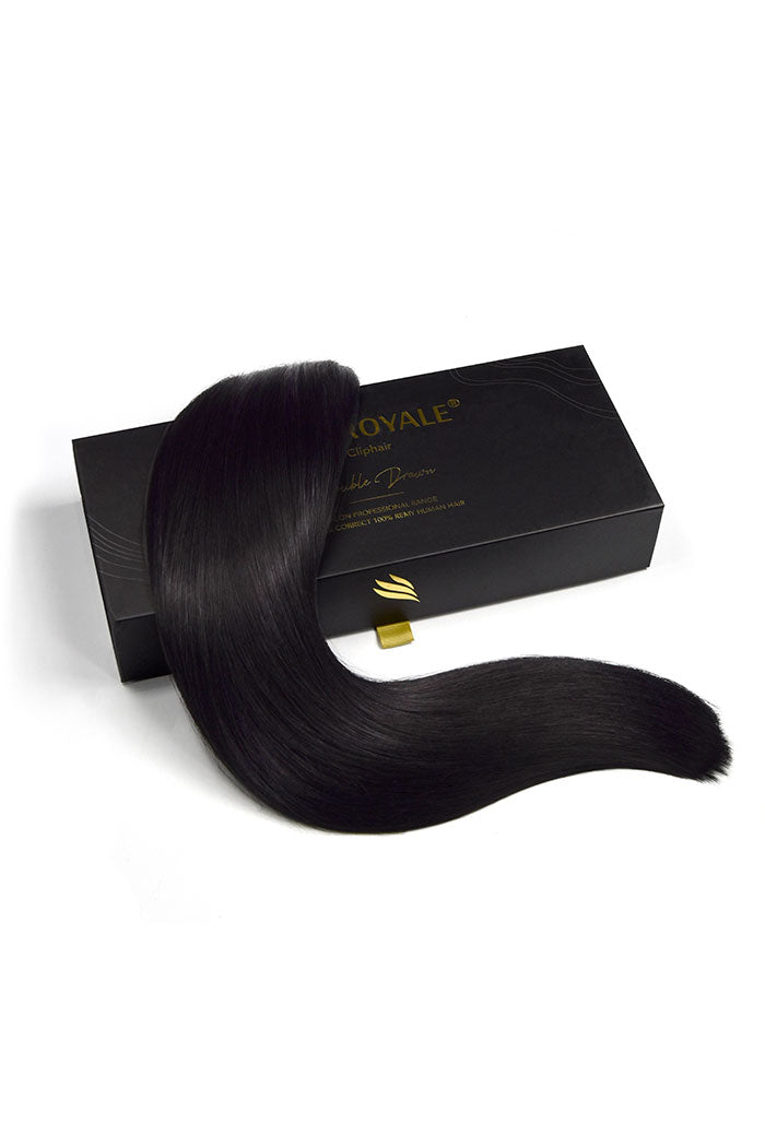 Remy Royale Double Drawn  Human Hair Weft Weave  Extensions - Jet Black (#1)