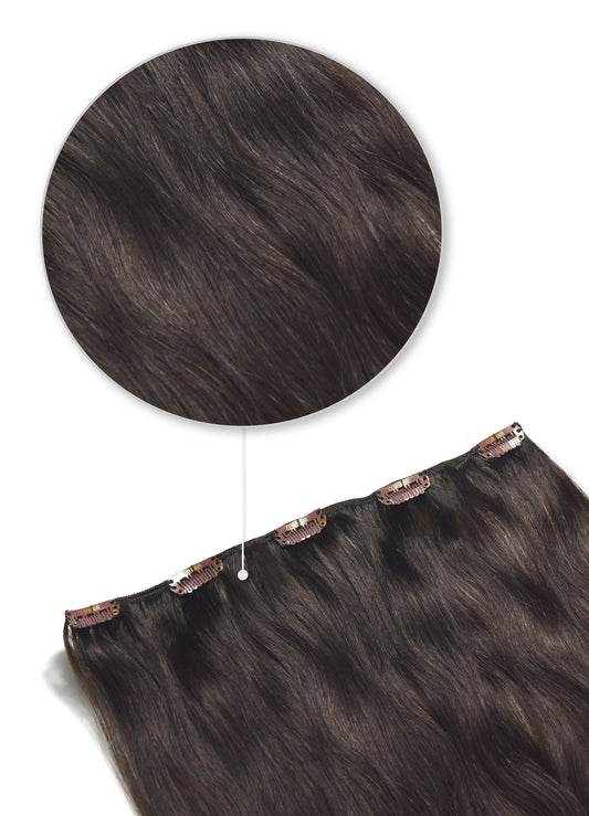 One Piece Top-up Remy Clip in Human Hair Extensions - Darkest Brown (#2)