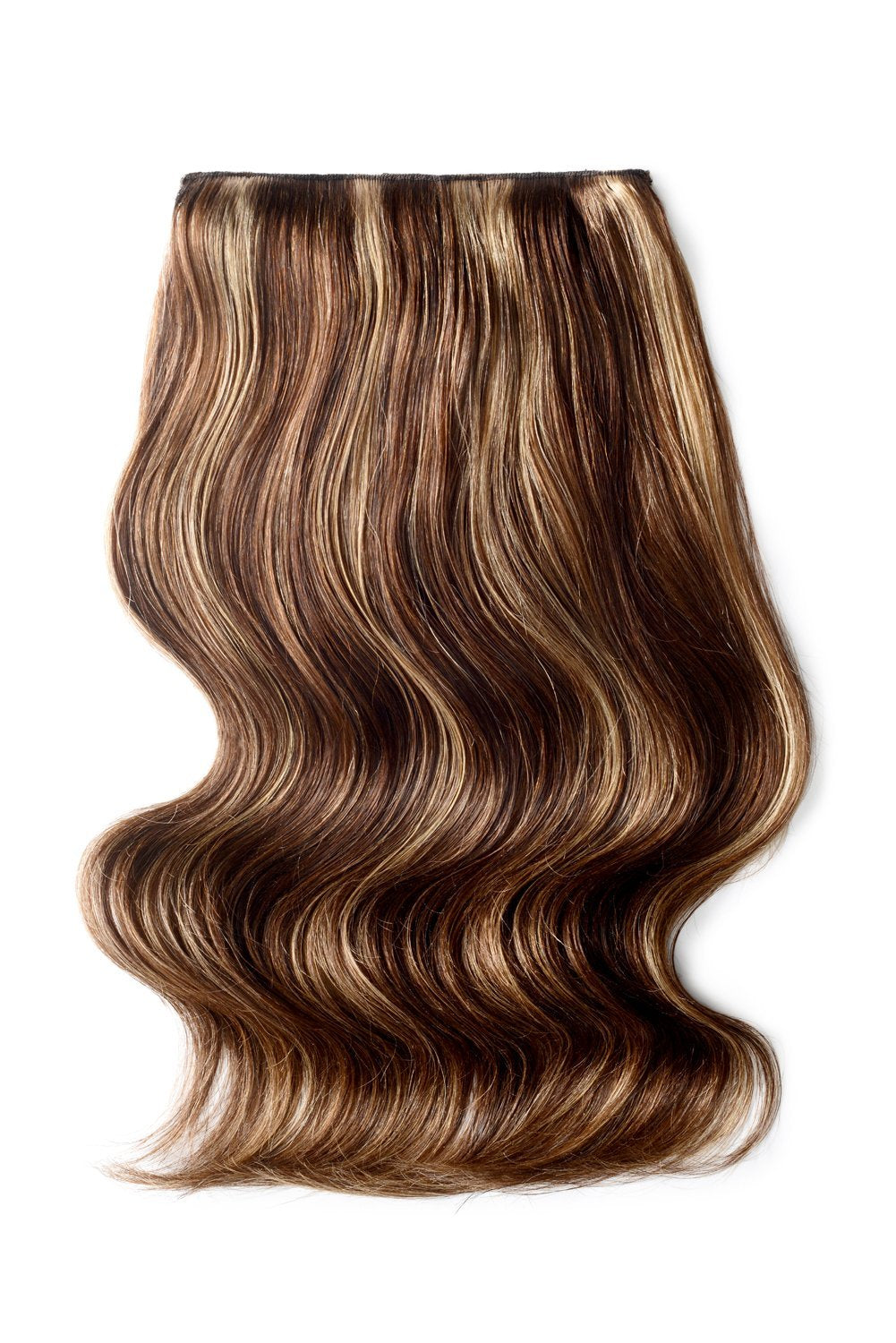Double Wefted Full Head Remy Clip in Human Hair Extensions - Medium Brown/Strawberry Blonde Mix (#4/27)