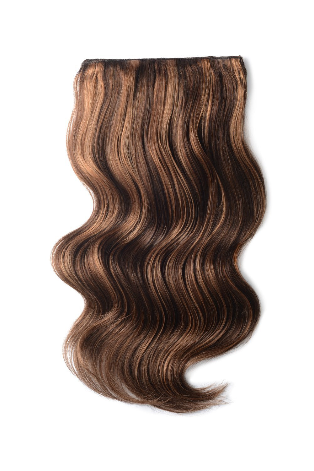 Double Wefted Full Head Remy Clip in Human Hair Extensions - Medium Brown/Auburn Mix (#4/30)