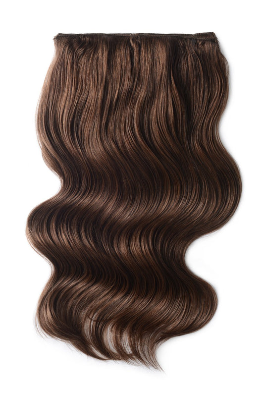 Double Wefted Full Head Remy Clip in Human Hair Extensions - Mousey Brown (#6B)