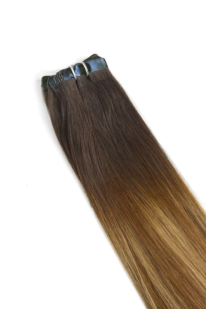 Brown Balayage Tape In Extensions Close Up