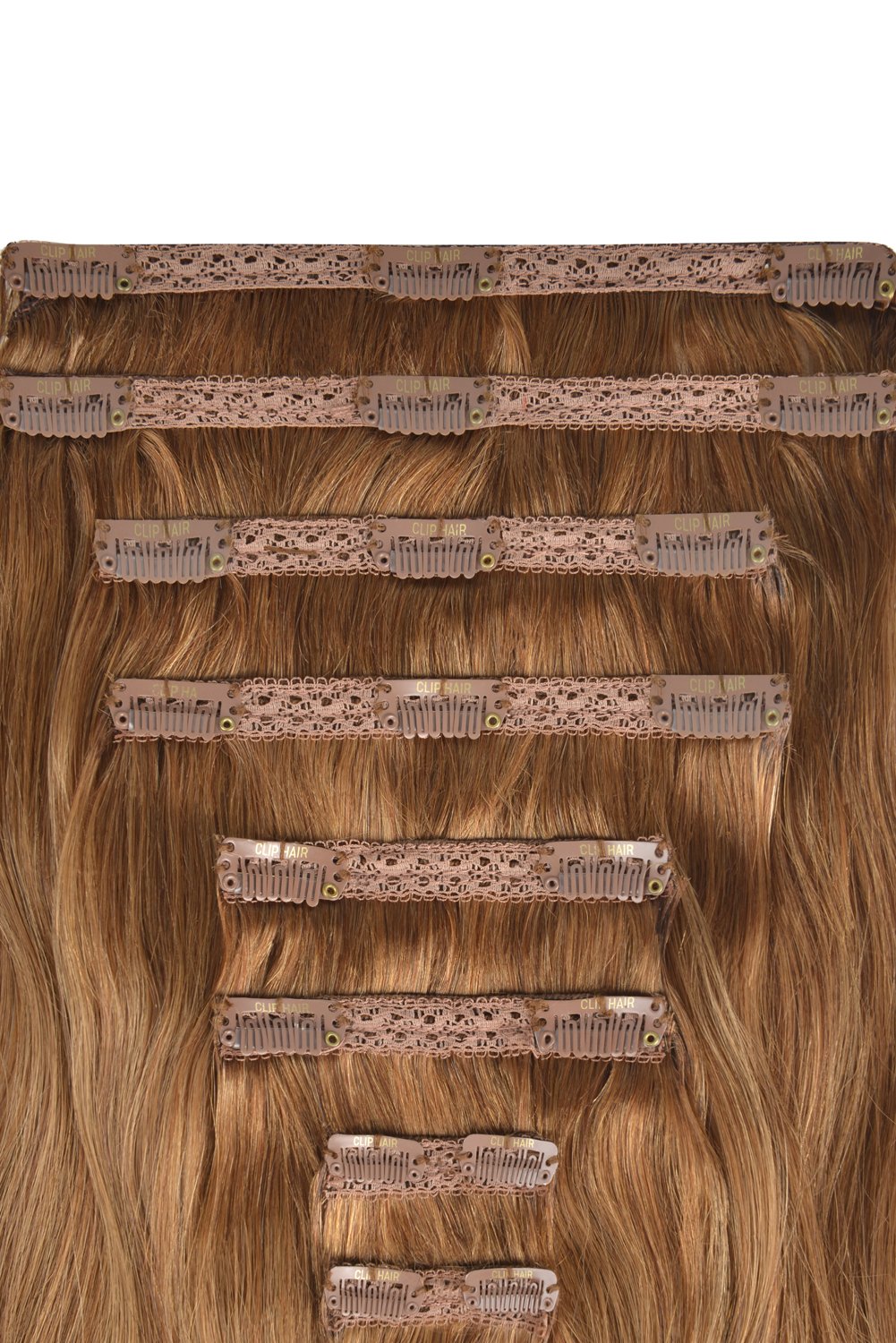 Double Wefted Full Head Remy Clip in Human Hair Extensions - Light Auburn (#30)
