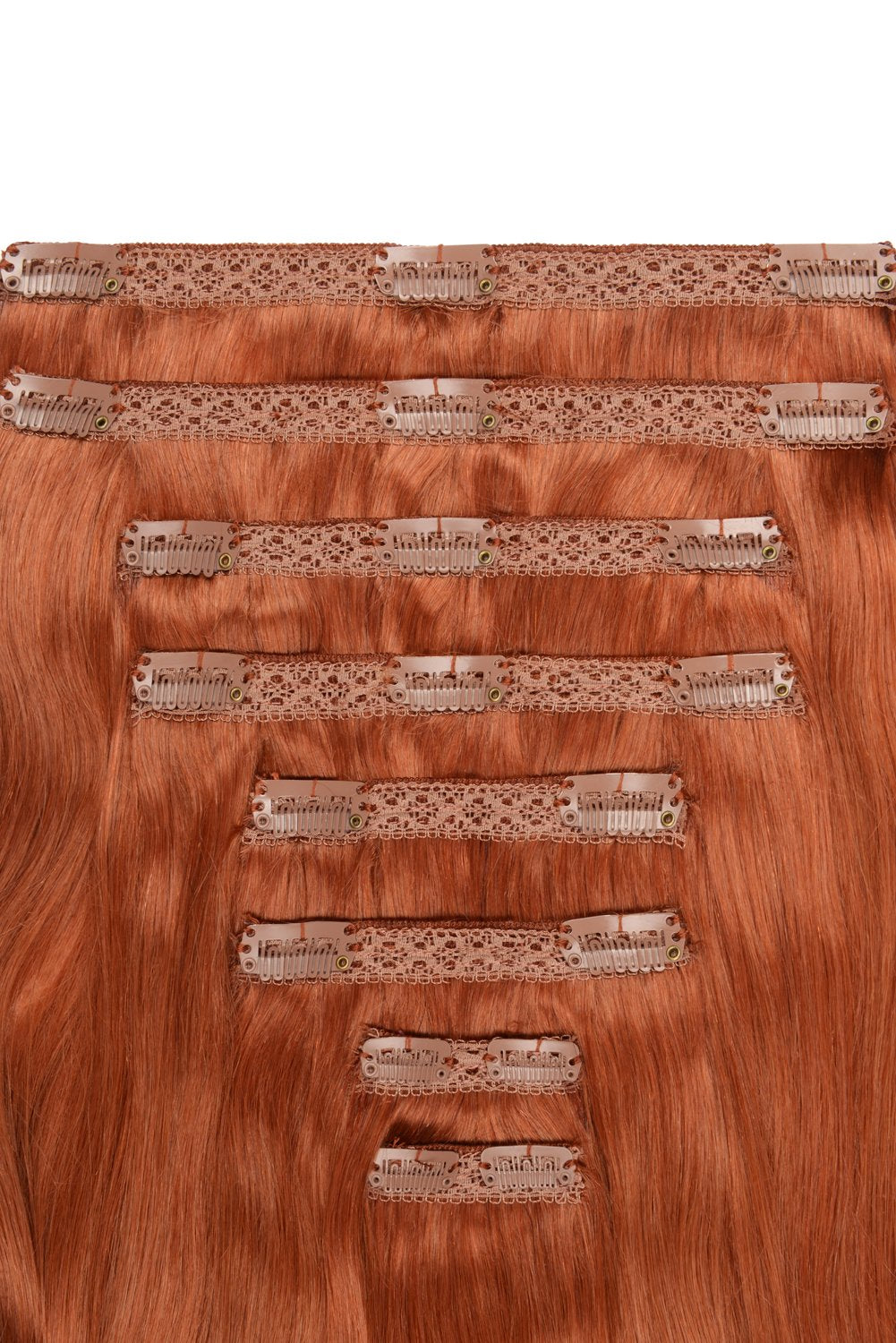extra thick double layer double weft clip in hair extensions in natural red shade. shop hair extensions online.