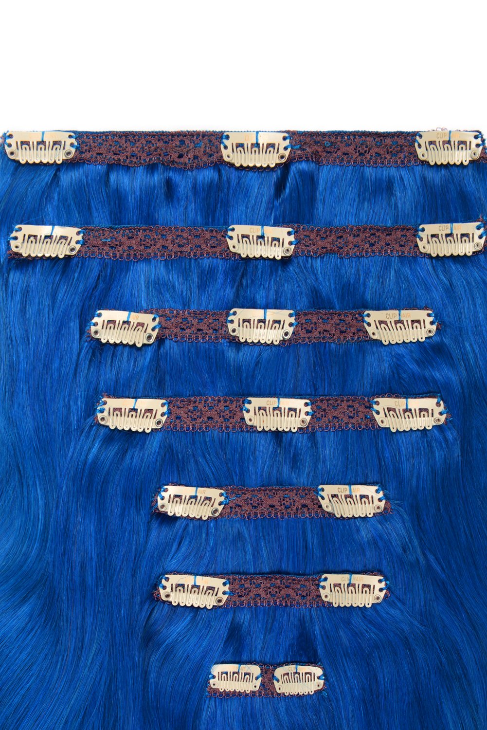 Double Wefted Full Head Remy Clip in Human Hair Extensions - Blue