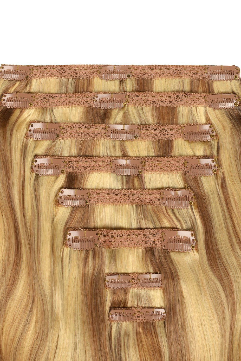 Double Wefted Full Head Remy Clip in Human Hair Extensions - Butterscotch Blonde (#10/16)