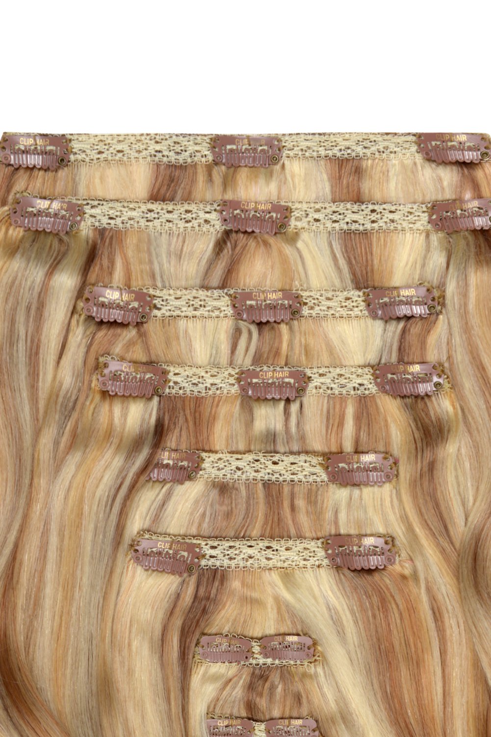 Double Wefted Full Head Remy Clip in Human Hair Extensions - Natural Sandy Blonde (#12/16/613)