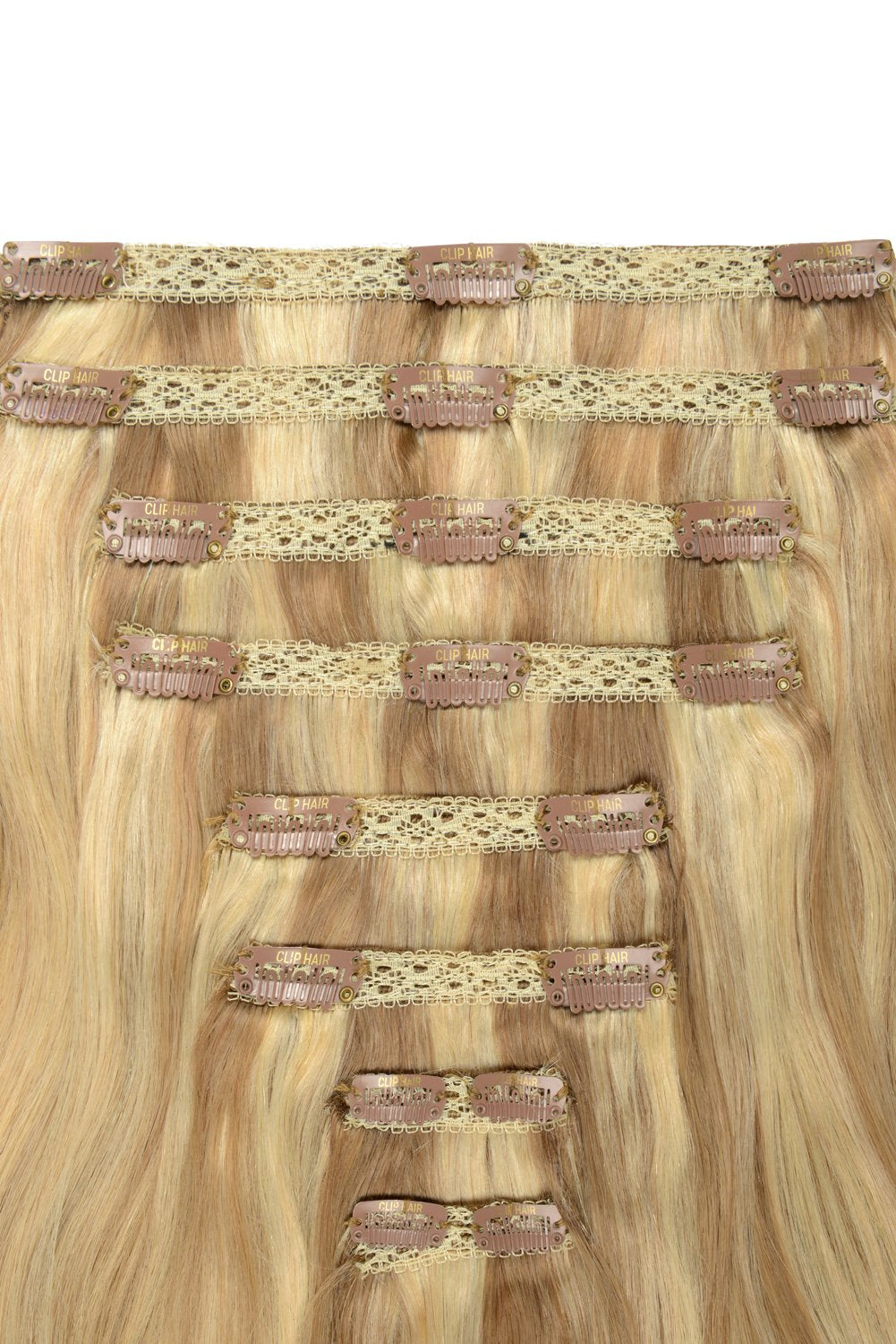 Clip-in-Echthaar-Extensions aus Remy-Echthaar mit doppelter Tresse für den ganzen Kopf – Biscuit Blondey (#18/613)
