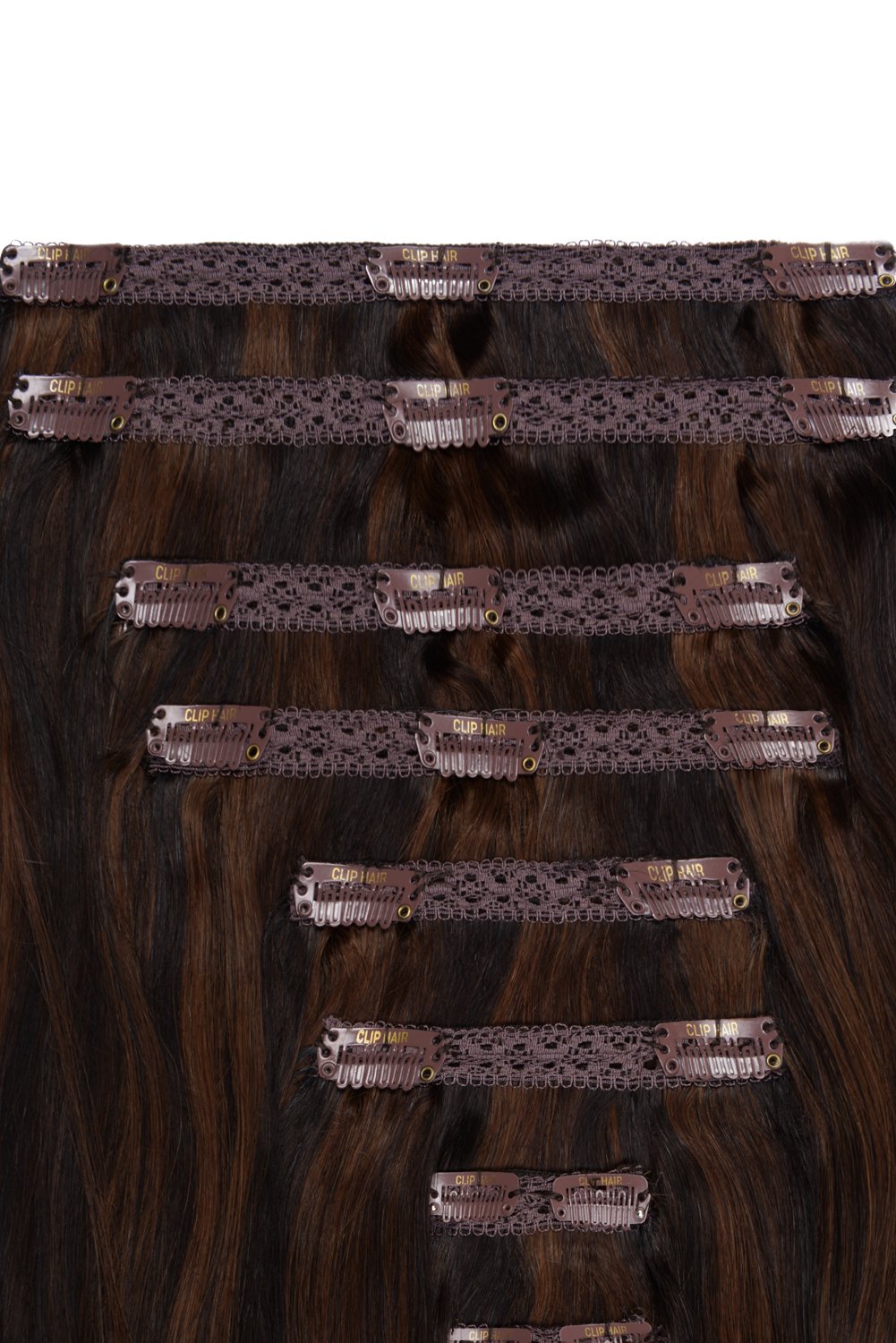 Double Wefted Full Head Remy Clip in Human Hair Extensions - Brown Mix (#2/6)
